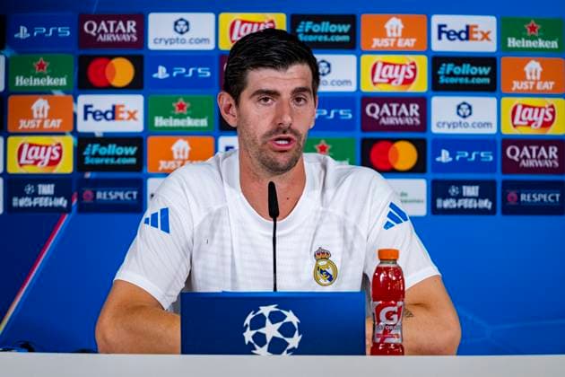 Real Madrid C.F. Training Session And press conference, PK, Pressekonferenz - UEFA Champions League 2025 26 League Phase MD3 Thibaut Courtois of Real Madrid speaks during the press conference ahead of the UEFA Champions League 2024 25 match against Juventus FC at Ciudad Real Madrid on October 21, 2025 in Valdebebas, Spain. Valdebebas Ciudad Real Madrid Madrid Spain Copyright: xAlbertoxGardinx AGardin_20251021_Foot_Champions_Real_Madrid_PC_0612