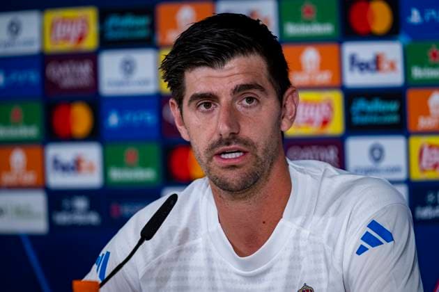 Real Madrid C.F. Training Session And press conference, PK, Pressekonferenz - UEFA Champions League 2025 26 League Phase MD3 Thibaut Courtois of Real Madrid speaks during the press conference ahead of the UEFA Champions League 2024 25 match against Juventus FC at Ciudad Real Madrid on October 21, 2025 in Valdebebas, Spain. Valdebebas Ciudad Real Madrid Madrid Spain Copyright: xAlbertoxGardinx AGardin_20251021_Foot_Champions_Real_Madrid_PC_0618