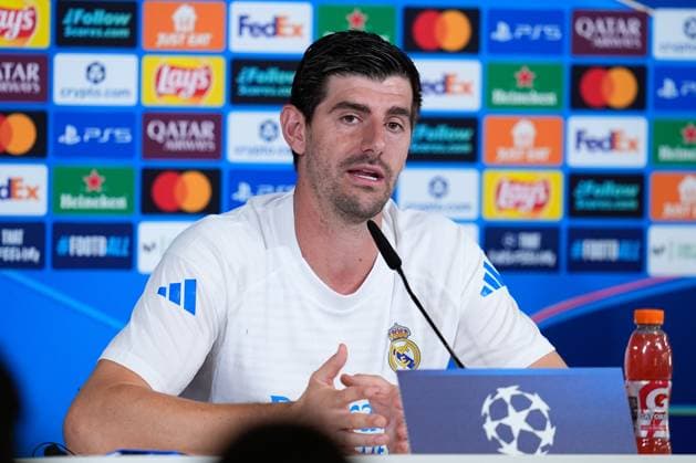 October 21, 2025, Valdebebas, Madrid, Spain: Thibaut Courtois attends his press conference, PK, Pressekonferenz during a training session and press conference ahead of their UEFA Champions League 2025 26 match against Juventus FC at Ciudad Deportiva Real Madrid on October 21, 2025, in Valdebebas, Madrid, Spain. Valdebebas Spain - ZUMAa181 20251021_zaa_a181_050 Copyright: xDennisxAgyemanx