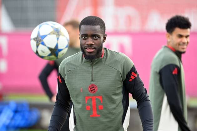 Dayot UPAMECANO Bayern Muenchen focuses on the ball, final training on 21 10 2025 Football Champions League,Season 2025 26 FC Bayern Muenchen Club Bruegge