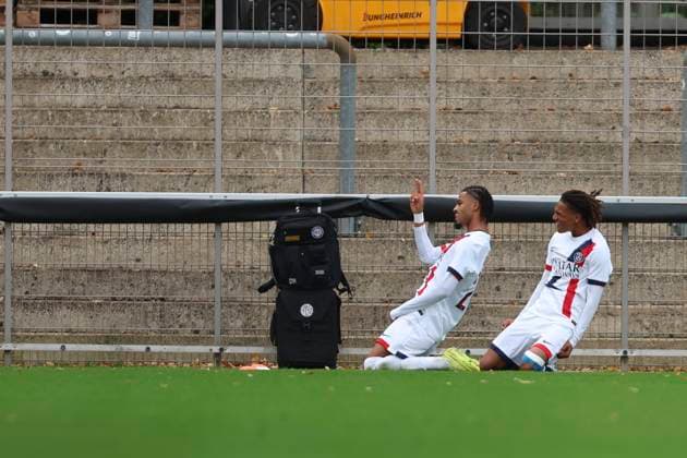 Mathis Jangeal (FC Paris Saint-Germain U19) celebrates after scoring his team s second goal with teammates during the UEFA Youth League 2025 26 match between Bayer 04 Leverkusen and Paris Saint-Germain on October 21, 2025 in Leverkusen, Germany. (Photo by Oliver Kaelke DeFodi Images) Mathis Jangeal FC Paris Saint Germain U19 celebrates after scoring his team s second goal with teammates during the UEFA Youth League 2025 26 match between Bayer 04 Leverkusen and Paris Saint Germain on October 21, 2025 in Leverkusen, Germany Photo by Oliver Kaelke DeFodi Images