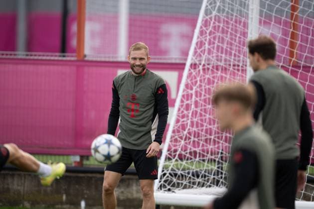 Konrad Laimer 27 FC Bayern Muenchen during final training, Final training, FC Bayern Muenchen vs Club Brugge, Football, Champions League, 21 10 2025 Muenchen Bayern Germany Copyright: xkolbert-press MarcxMarasescux
