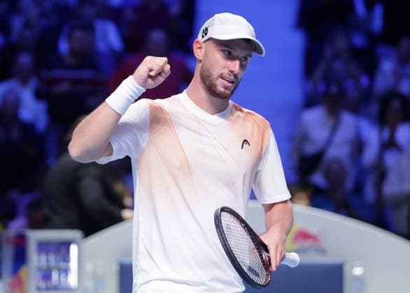TENNIS - ATP, Tennis Herren Erste Bank Open VIENNA,AUSTRIA,21.OCT.25 - TENNIS - ATP World Tour, Erste Bank Open. Image shows the rejoicing of Filip Misolic (AUT).  GEPAxpictures xWalterxLuger
