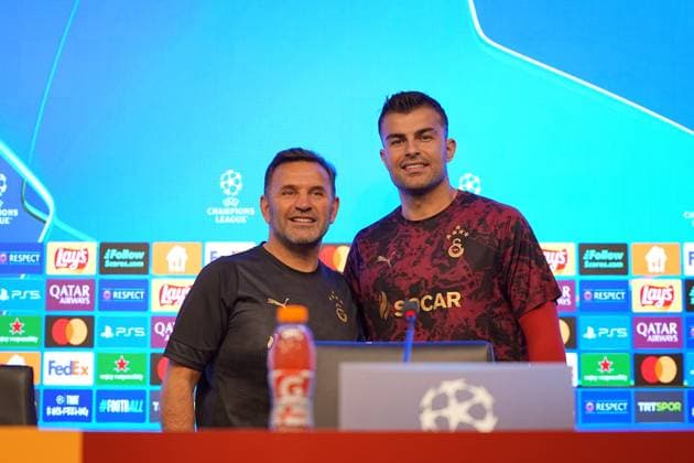 Ahead of Galatasaray and Bodo Glimt - UEFA Champions League ISTANBUL, TURKIYE - OCTOBER 21: Head Coach of Galatasaray Okan Buruk and player Abdulkerim Bardakci attend a press conference, PK, Pressekonferenz at Kemerburgaz Metin Oktay Facilities ahead of UEFA Champions League football match between Galatasaray and Bodo Glimt in Istanbul, Turkiye on October 21, 2025. Adem Kutucu Anadolu Istanbul Turkey. Editorial use only. Please get in touch for any other usage.  Copyright: x2025xAnadoluxAdemxKutucux