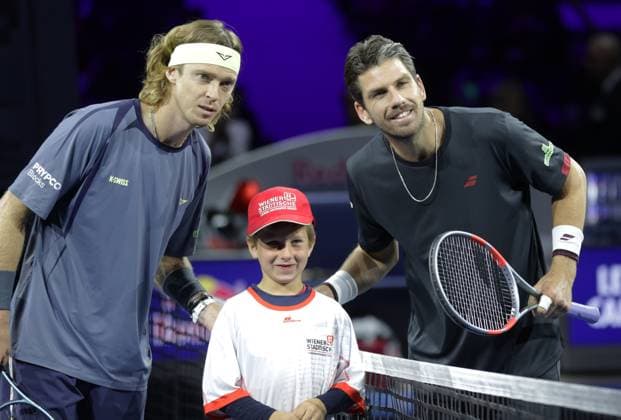 TENNIS - ATP, Tennis Herren Erste Bank Open VIENNA,AUSTRIA,21.OCT.25 - TENNIS - ATP World Tour, Erste Bank Open. Image shows Andrey Rublev (RUS) and Cameron Norrie (GBR).  GEPAxpictures xWalterxLuger