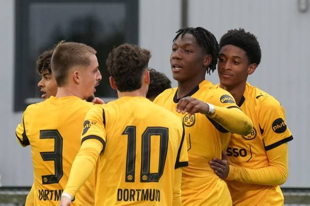 Wednesday, 21 10 2025 Season 2025 2026 Matchday 3 UEFA Youth League at Tingbjerg Idraetspark, Copenhagen, Denmark FC Copenhagen U19 BV Borussia Dortmund U19 Goal celebration after the 1 0 by Pharell Kegni BVB