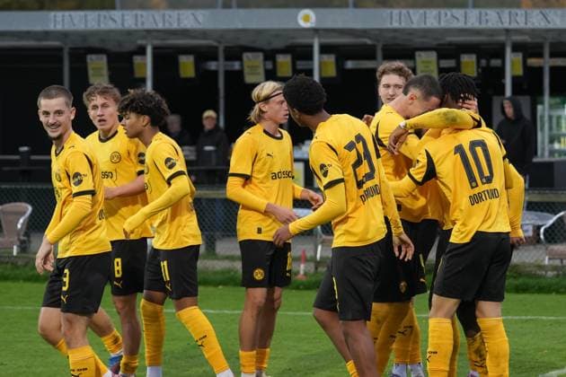 Wednesday, 21 10 2025 Season 2025 2026 Matchday 3 UEFA Youth League at Tingbjerg Idraetspark, Copenhagen, Denmark FC Copenhagen U19 BV Borussia Dortmund U19 Goal celebration after the 1 0 by Pharell Kegni BVB