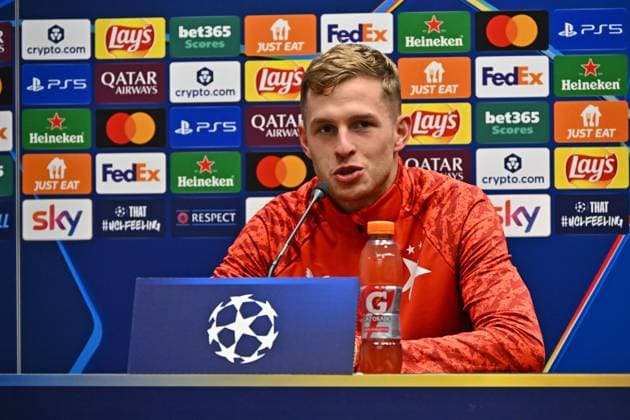 October 21, 2025, Bergamo, Italy: Slavia Praha s David Zima during press conference, PK, Pressekonferenz on the eve of the UEFA Champions League soccer match between Atalanta BC and SK Slavia Praha at Bergamo Stadium in Bergamo, Italy, 21 October 2025..ANSA MICHELE MARAVIGLIA. Soccer: Champions League; Atalanta-Slavia Praga  - ZUMAa110 20251021_zaf_a110_020 Copyright: xMichelexMaravigliax