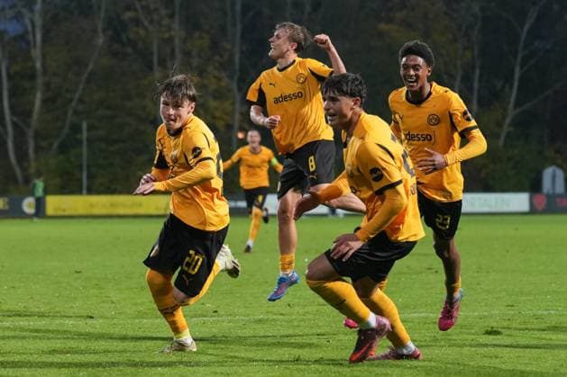 Wednesday, 21 10 2025 Season 2025 2026 Matchday 3 UEFA Youth League at Tingbjerg Idraetspark, Copenhagen, Denmark FC Copenhagen U19 BV Borussia Dortmund U19 Goal celebration after the 2 0 by Tom Lasse Faust BVB