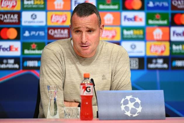 Bayern Munchen v Club Brugge - UEFA Champions League Media Activities 21 10 2025 MUNICH, GERMANY - OCTOBER 21 : Hayen Nicky head coach of Club Brugge talking to the press during a press conference, PK, Pressekonferenz ahead of the UEFA Champions League 2025 26 League Phase MD3 match between Bayern Munchen and Club Brugge on October 21, 2025 in Munich, Germany, 21 10 2025 Munich Germany  Copyright: xTomasxSiskx