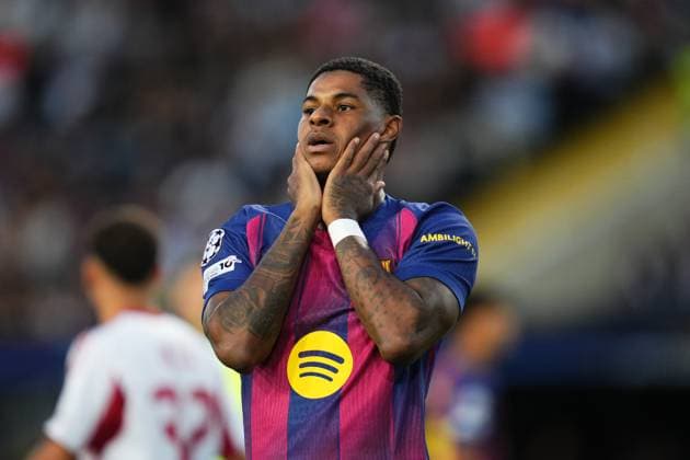 during the UEFA Champions League match, between FC Barcelona, Barca and Olympiacos FC, Lluis Companys Stadium on October 21, 2025 in Barcelona, Spain. (Photo by Bagu Blanco PRESSIN).. Copyright: xBaguxBlancox xPRESSINx