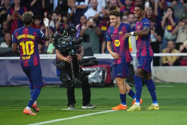 during the UEFA Champions League match, between FC Barcelona, Barca and Olympiacos FC, Lluis Companys Stadium on October 21, 2025 in Barcelona, Spain. (Photo by Bagu Blanco PRESSIN).. Copyright: xBaguxBlancox xPRESSINx