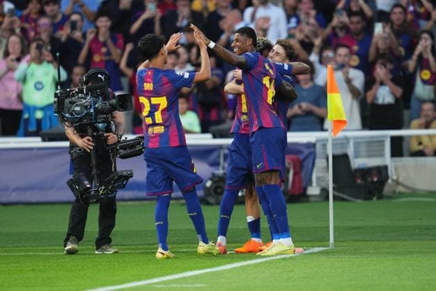 during the UEFA Champions League match, between FC Barcelona, Barca and Olympiacos FC, Lluis Companys Stadium on October 21, 2025 in Barcelona, Spain. (Photo by Bagu Blanco PRESSIN).. Copyright: xBaguxBlancox xPRESSINx