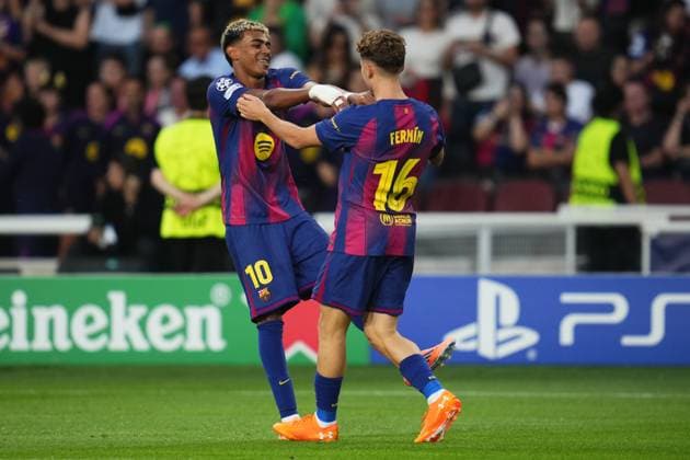 during the UEFA Champions League match, between FC Barcelona, Barca and Olympiacos FC, Lluis Companys Stadium on October 21, 2025 in Barcelona, Spain. (Photo by Bagu Blanco PRESSIN).. Copyright: xBaguxBlancox xPRESSINx