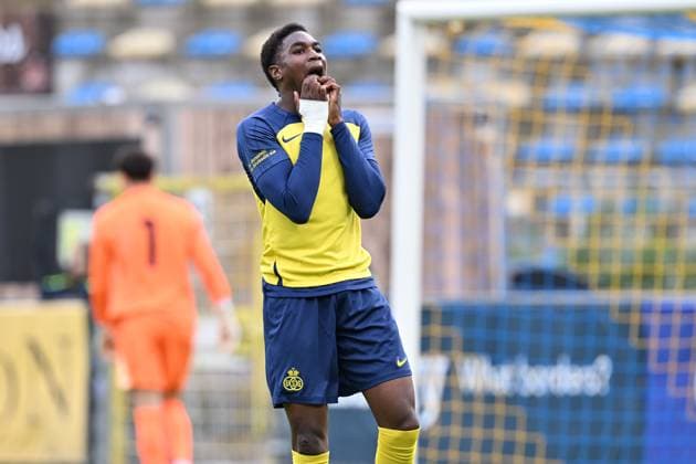 251021 Youth League Youth League : Royale Union Saint-Gilloise vs FC Internazionale Milano Sekou Keita (9) of Union reacts during the matchday 3 Uefa Youth League League Phase game in season 2025 - 2026 between the Under 19 teams of Royale Union Saint-Gilloise and FC Internazionale Milano on October 21 , 2025 in Vorst, Belgium. (Photo by David Catry sportpix) Vorst Joseph Marien Brussels Belgium  Copyright: xsportpixxDavidxCatryx
