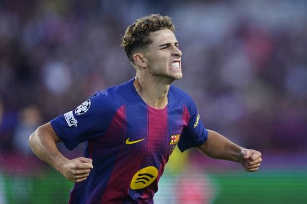 during the UEFA Champions League match, between FC Barcelona, Barca and Olympiacos FC, Lluis Companys Stadium on October 21, 2025 in Barcelona, Spain. (Photo by Bagu Blanco PRESSIN).. Copyright: xBaguxBlancox xPRESSINx