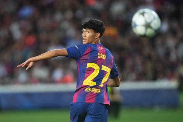 during the UEFA Champions League match, between FC Barcelona, Barca and Olympiacos FC, Lluis Companys Stadium on October 21, 2025 in Barcelona, Spain. (Photo by Bagu Blanco PRESSIN).. Copyright: xBaguxBlancox xPRESSINx