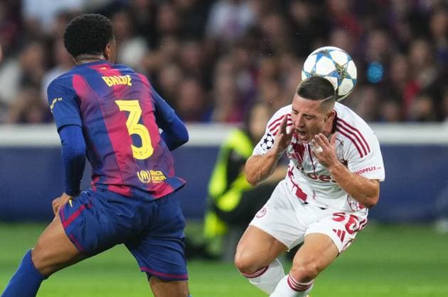 during the UEFA Champions League match, between FC Barcelona, Barca and Olympiacos FC, Lluis Companys Stadium on October 21, 2025 in Barcelona, Spain. (Photo by Bagu Blanco PRESSIN).. Copyright: xBaguxBlancox xPRESSINx