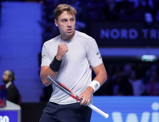 TENNIS - ATP, Tennis Herren Erste Bank Open VIENNA,AUSTRIA,21.OCT.25 - TENNIS - ATP World Tour, Erste Bank Open. Image shows the rejoicing of Hamad Medjedovic (SRB).  GEPAxpictures xWalterxLuger
