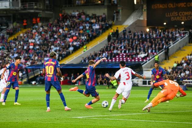 FC Barcelona, Barca v OLIMPIACOS FC OLIMPIC STADIUM LLUIS COMPANYS. MONTJUIC,BARCELONA. October 21,2025 FC BARCELONA vs OLIMPIACOS FC October 21,2025 Fermin Lopez (16) of FC Barcelona scores his team s first goal during the soccer match corresponding to the third match of the group stage of the UEFA Champions League between FC Barcelona and Olimpiacos FC at Olimpic Stadium Lluis Companys of MontjuÃ¯c in Barcelona, Spain. Barcelona ESP Copyright: xS.xRosx