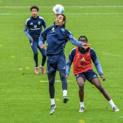 Yussuf Poulsen Jordan Torunarigha HSV Germany , Hamburg , Volksparkstadion , Training ground football , 1 Bundesliga , Training of Hamburger SV