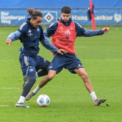 Yussuf Poulsen Daniel Elfadli HSV Germany , Hamburg , Volksparkstadion , Training ground football , 1 Bundesliga , Training of Hamburger SV
