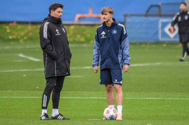 Coach Merlin Polzin Louis Lemke HSV Germany , Hamburg , Volksparkstadion , Training ground soccer , 1 Bundesliga , Training of Hamburger SV