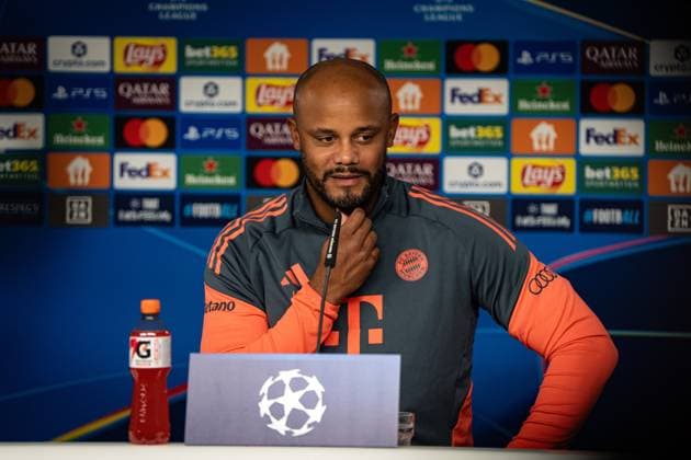 Soccer Champions League Press Conference FC Bayern Munich on 21 10 2025 at the training ground at Säbener Straße in Munich Vincent Kompany Coach Head Coach Munich Photo by FC Bayern Munich via REVIERFOTO xRx