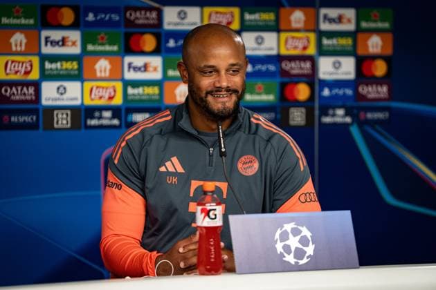 Soccer Champions League Press Conference FC Bayern Munich on 21 10 2025 at the training ground at Säbener Straße in Munich Vincent Kompany Coach Head Coach Munich Photo by FC Bayern Munich via REVIERFOTO xRx