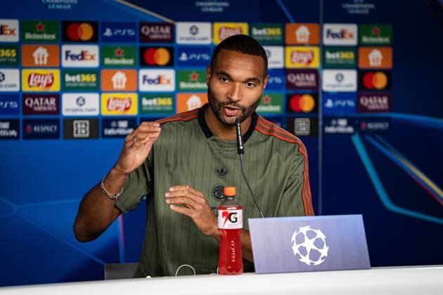 Soccer Champions League press conference FC Bayern Munich on 21 10 2025 at the training ground at Säbener Straße in Munich Jonathan Tah Munich Photo by FC Bayern Munich via REVIERFOTO xRx