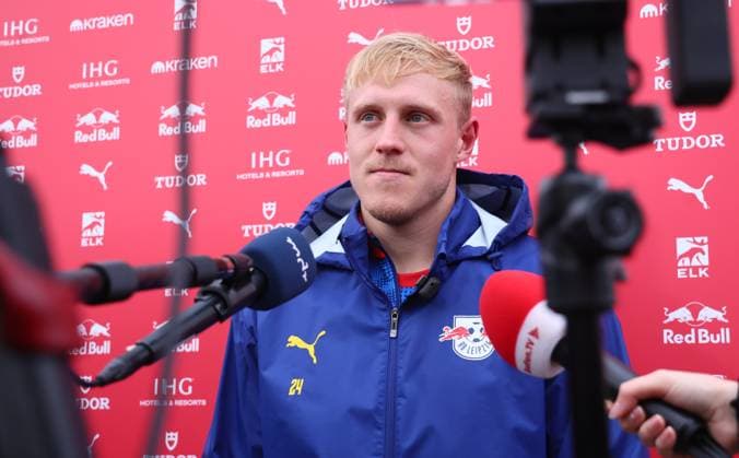 Leipzig, 21 10 2025, Red Bull training center at Cottaweg, Academy, Football, Rasenballsport Leipzig, Training RB Leipzig, In the picture Xaver Schlager 24, RB Leipzig ,