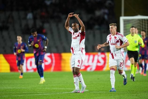 during the UEFA Champions League match, between FC Barcelona, Barca and Olympiacos FC, Lluis Companys Stadium on October 21, 2025 in Barcelona, Spain. (Photo by Bagu Blanco PRESSIN).. Copyright: xBaguxBlancox xPRESSINx