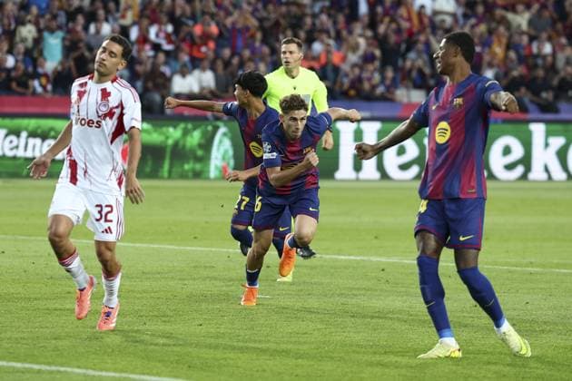 FC Barcelona, Barca v Olimpiacos - UEFA Champions League BARCELONA, SPAIN - OCT 21: Barcelona s midfielder Fermin Lopez celebrates his goal during the UEFA Champions League phase day 3 football match between FC Barcelona and Olimpiacos at the Estadi Olimpic Lluis Companys, on October 21, 2025 Adria Puig Anadolu Barcelona Spain. Editorial use only. Please get in touch for any other usage.  Copyright: x2025xAnadoluxAdriaxPuigx