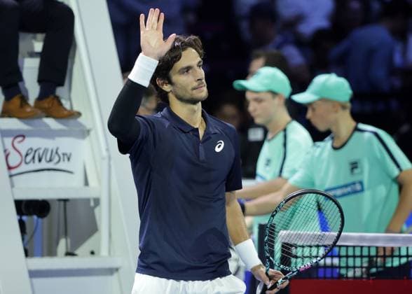 TENNIS - ATP, Tennis Herren Erste Bank Open VIENNA,AUSTRIA,21.OCT.25 - TENNIS - ATP World Tour, Erste Bank Open. Image shows the rejoicing of Lorenzo Musetti (ITA).  GEPAxpictures xWalterxLuger