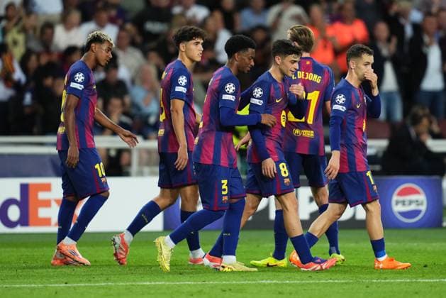 during the UEFA Champions League match, between FC Barcelona, Barca and Olympiacos FC, Lluis Companys Stadium on October 21, 2025 in Barcelona, Spain. (Photo by Bagu Blanco PRESSIN).. Copyright: xBaguxBlancox xPRESSINx