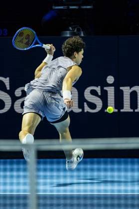 21st October 2025; St. Jakobshalle, Basel, Switzerland; 2025 ATP, Tennis Herren Swiss Indoor Tennis Day 3; Ben Shelton (USA) in action during the match against Kamil Majchrzak (POL) in the first round  DavidxEmm