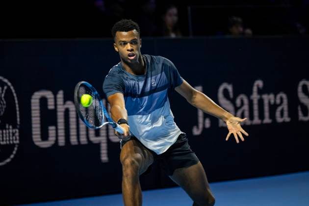21st October 2025; St. Jakobshalle, Basel, Switzerland; 2025 ATP, Tennis Herren Swiss Indoor Tennis Day 3; Giovanni Mpetshi Perricard (FRA) in action during the match against Joao Fonseca (BRA) in the first round  DavidxEmm
