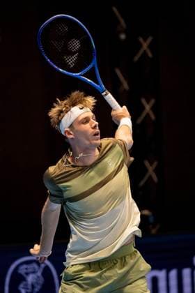 21st October 2025; St. Jakobshalle, Basel, Switzerland; 2025 ATP, Tennis Herren Swiss Indoor Tennis Day 3; Denis Shapovalov (CAN) in action during the match against Marcos Giron (USA) in the first round  DavidxEmm