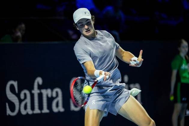 21st October 2025; St. Jakobshalle, Basel, Switzerland; 2025 ATP, Tennis Herren Swiss Indoor Tennis Day 3; Joao Fonseca (BRA) in action during the match against Giovanni Mpetshi Perricard (FRA) in the first round  DavidxEmm