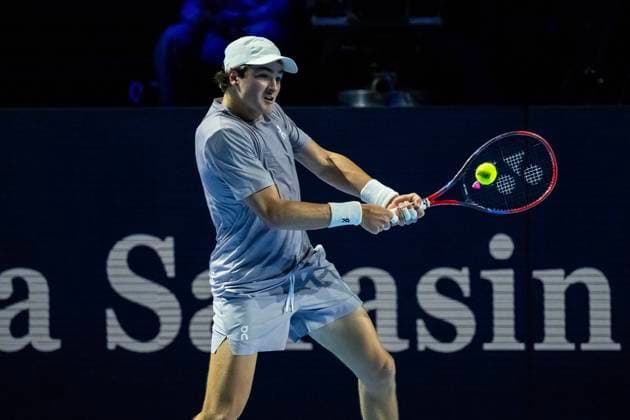 21st October 2025; St. Jakobshalle, Basel, Switzerland; 2025 ATP, Tennis Herren Swiss Indoor Tennis Day 3; Joao Fonseca (BRA) in action during the match against Giovanni Mpetshi Perricard (FRA) in the first round  DavidxEmm