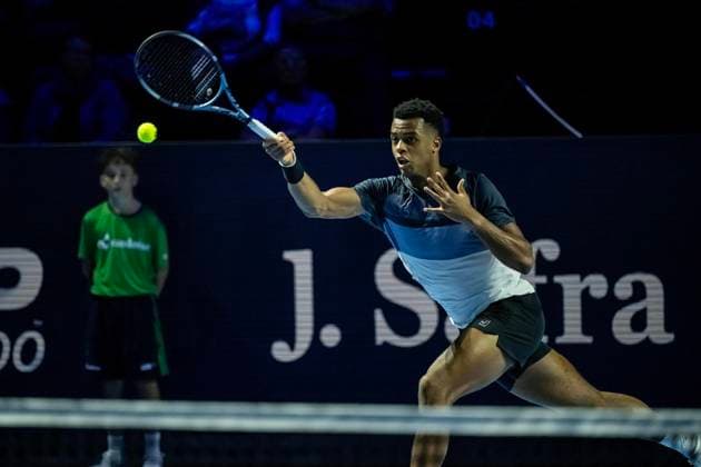 21st October 2025; St. Jakobshalle, Basel, Switzerland; 2025 ATP, Tennis Herren Swiss Indoor Tennis Day 3; Giovanni Mpetshi Perricard (FRA) in action during the match against Joao Fonseca (BRA) in the first round  DavidxEmm