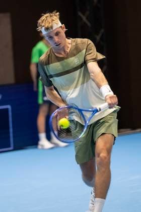 21st October 2025; St. Jakobshalle, Basel, Switzerland; 2025 ATP, Tennis Herren Swiss Indoor Tennis Day 3; Denis Shapovalov (CAN) in action during the match against Marcos Giron (USA) in the first round  DavidxEmm
