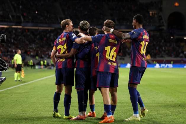 October 21, 2025, Barcelona, Barcelona, SPAIN: Lamine Yamal of FC Barcelona, Barca celebrates a goal during the UEFA Champions League 2025 26 League Phase MD3 match between FC Barcelona and Olympiacos FC at Estadi Olimpic Lluis Companys on October 21, 2025 in Barcelona, Spain. Barcelona SPAIN - ZUMAa181 20251021_zaa_a181_216 Copyright: xJavierxBorregox