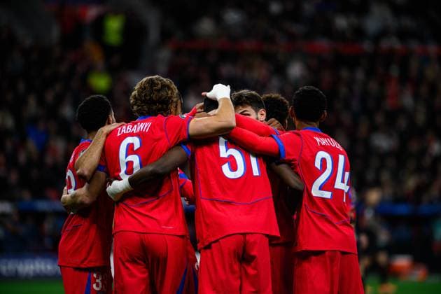 LEVERKUSEN, GERMANY - 21 OCTOBER, 2025: Willian Pacho, Bradley Barcola, Illia Zabarnyi, Warren Zaire-Emery, Khvicha Kvaratskhelia, Senny Mayulu - UEFA Champions League, match Bayer Leverkusen vs Paris Saint Germain at BayArena.  Copyright: xx