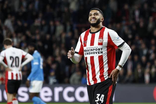 EINDHOVEN , 21-10-2025 , Philips Stadium , season 2025 2026 , UEFA Champions League football , League phase Matchday 3 , match between PSV and Napoli , picture shows PSV player Ismael Saibari celebrating goal, but offsite PSV - Napoli  x31629708x Copyright: