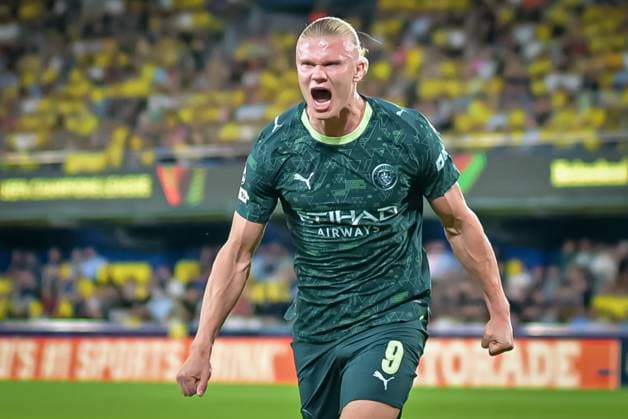 Erling Haaland Manchester City celebrates during a UEFA Champions League match between Villarreal FC and Manchester City at Estadio de La Ceramica in Villarreal, , Spain, on October 21 2025 Photo by Felipe Mondino Copyright: x@FELIPExMONDINOx