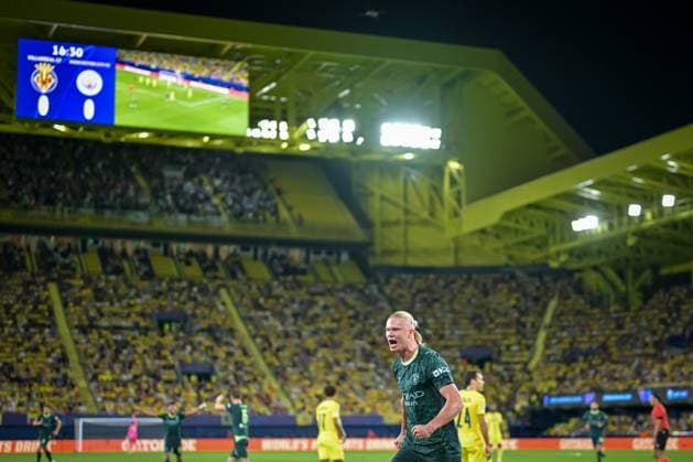 Erling Haaland Manchester City celebrates during a UEFA Champions League match between Villarreal FC and Manchester City at Estadio de La Ceramica in Villarreal, , Spain, on October 21 2025 Photo by Felipe Mondino Copyright: x@FELIPExMONDINOx