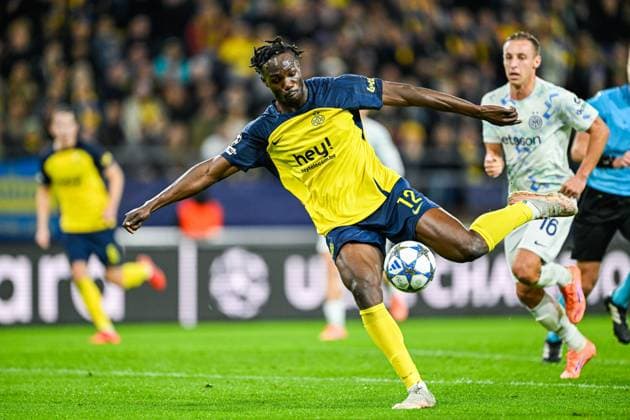 Royale Union Saint-Gilloise v Inter Milan - UEFA Champions League BRUSSELS, BELGIUM - OCTOBER 21 : David Promise Oluwatobi forward of Union Saint-Gilloise in action during the UEFA Champions League 2025 26 League Phase MD3 match between Royale Union Saint-Gilloise and Inter Milan on October 21, 2025 in Brussels, Belgium, 21 10 2025 Brussels Belgium  Copyright: xNicoxVereeckenx