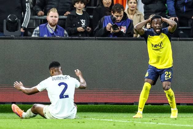 Union s Ousseynou Niang reacts during a soccer game between Belgian Royale Union Saint-Gilloise and Italian Internazionale Milano, Tuesday 21 October 2025 in Brussels, on the third day of the League phase of the UEFA Champions League tournament. BRUNOxFAHY  x137536270x