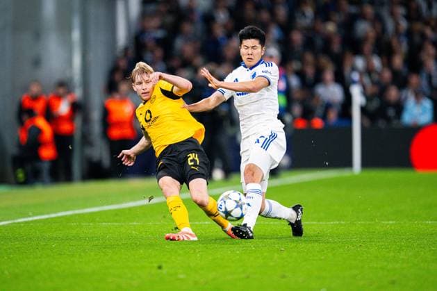 21 10 2025 Football, 2025 2026, Champions League, Matchday 3, FC Copenhagen Borussia Dortmund L R Daniel Svensson Dortmund , Junnosuke Suzuki Copenhagen